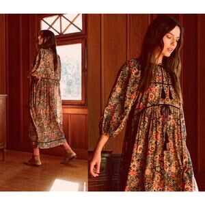 The Great | Tie Tassel Long Sleeve Dress In Heirloom Wildflower Print | Sz 0